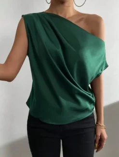 Best Women's Camisole Tank Top Solid Color Business Modern Casual Sleeveless Asymmetrical Regular Tops Work Formal Wear Black Pink Brown Green Beige Summer Spring Women Tank Tops & Camis