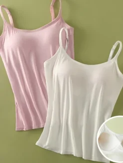 Best Women's Camisole Tank Top Adjustable Spaghetti Strap Pastel Pink Cream White Solid Color Basic Layering Spring Summer Casual Comfort Fit Clothing Apparel Women Tank Tops & Camis