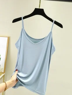 Women's Camisole Tank Top Solid Color Daily Sleeveless Crew Neck Regular Tops Daily Backless Light Blue Iron Gray Denim Blue Matcha green Black Summer Women Tank Tops & Camis