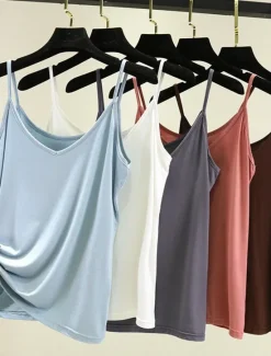 Women's Camisole Tank Top Solid Color Daily Sleeveless Crew Neck Regular Tops Daily Backless Light Blue Iron Gray Denim Blue Matcha green Black Summer Women Tank Tops & Camis
