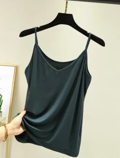 Women's Camisole Tank Top Solid Color Daily Sleeveless Crew Neck Regular Tops Daily Backless Light Blue Iron Gray Denim Blue Matcha green Black Summer Women Tank Tops & Camis