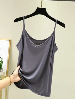 Women's Camisole Tank Top Solid Color Daily Sleeveless Crew Neck Regular Tops Daily Backless Light Blue Iron Gray Denim Blue Matcha green Black Summer Women Tank Tops & Camis