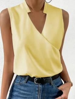 Online Women's Camisole Tank Top Solid Color Elegant Stylish Basic Sleeveless V Neck Regular Tops Daily Black White Yellow Red Blue Summer Women Blouses & Shirts