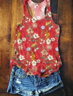 Best Women's Camisole Tank Top Summer Tops Floral Graphic Basic Sleeveless V Neck Regular Tops Print Red Purple Orange Green Summer Spring Women Blouses & Shirts|Tank Tops & Camis