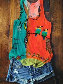 Best Women's Camisole Tank Top Summer Tops Floral Graphic Basic Sleeveless V Neck Regular Tops Print Red Purple Orange Green Summer Spring Women Blouses & Shirts|Tank Tops & Camis