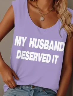 Best Women's Camisole Tank Top Graphic Letter Graffiti Vintage Tropical Stylish Sleeveless Crew Neck Scoop Neck Regular Tops Daily Print Black Pink Army Green Red Purple Summer Ridicule Husband Women Tank Tops & Camis