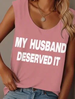 Best Women's Camisole Tank Top Graphic Letter Graffiti Vintage Tropical Stylish Sleeveless Crew Neck Scoop Neck Regular Tops Daily Print Black Pink Army Green Red Purple Summer Ridicule Husband Women Tank Tops & Camis