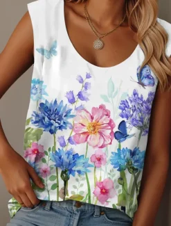 Hot Women's Camisole Tank Top Floral Tropical Daily Hawaiian Sleeveless Sleeveless Crew Neck Regular Tops Holiday Beach Wear Vacation Wear Summer Women Tank Tops & Camis