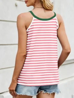 Online Women's Camisole Tank Top Striped Stylish Casual Sleeveless Crew Neck Regular Tops Daily Print Black Pink Blue Green Summer Women Tank Tops & Camis