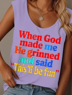 Online Women's Camisole Tank Top Graphic Daily Casual Sleeveless Crew Neck Regular Tops Daily Print Black White Pink Blue Purple Summer GOD Women Tank Tops & Camis