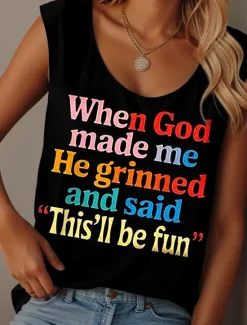 Online Women's Camisole Tank Top Graphic Daily Casual Sleeveless Crew Neck Regular Tops Daily Print Black White Pink Blue Purple Summer GOD Women Tank Tops & Camis