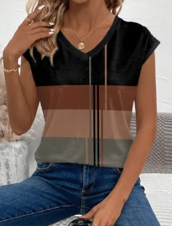 Best Women's Camisole Tank Top Geometric Casual Sleeveless V Neck Regular Tops Daily Print Summer Women Tank Tops & Camis