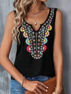 Sale Women's Camisole Tank Top Floral Ethnic Casual Sleeveless V Neck Regular Tops Daily Print Summer Women Tank Tops & Camis|Spring Tops