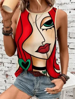 Best Women's Camisole Tank Top Vest Fashion Streetwear Striped Print Sleeveless Regular Tops Crew Neck Casual Green Summer Women Tank Tops & Camis|Blouses & Shirts