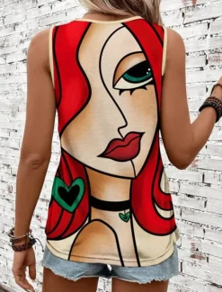Best Women's Camisole Tank Top Vest Fashion Streetwear Striped Print Sleeveless Regular Tops Crew Neck Casual Green Summer Women Tank Tops & Camis|Blouses & Shirts
