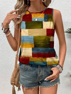 Best Women's Camisole Tank Top Vest Fashion Streetwear Striped Print Sleeveless Regular Tops Crew Neck Casual Green Summer Women Tank Tops & Camis|Blouses & Shirts