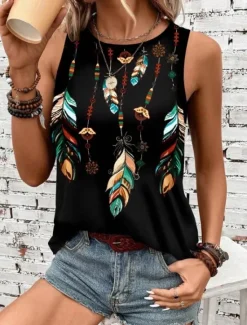 Best Women's Camisole Tank Top Vest Fashion Streetwear Striped Print Sleeveless Regular Tops Crew Neck Casual Green Summer Women Tank Tops & Camis|Blouses & Shirts