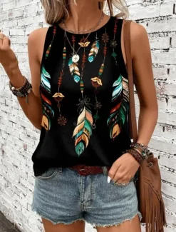 Best Women's Camisole Tank Top Vest Fashion Streetwear Striped Print Sleeveless Regular Tops Crew Neck Casual Green Summer Women Tank Tops & Camis|Blouses & Shirts