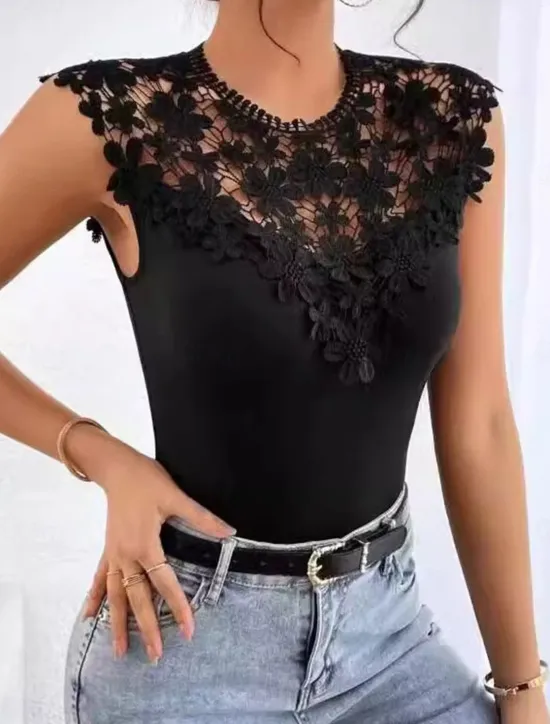 Best Women's Camisole Tank Top Solid Color Elegant Daily Stylish Sleeveless Crew Neck Regular Tops Daily Hollow Out Summer Spring Women Tank Tops & Camis