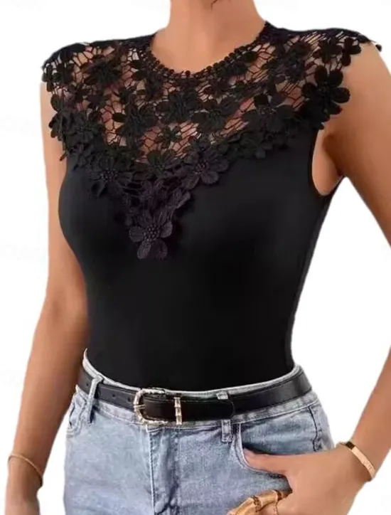 Best Women's Camisole Tank Top Solid Color Elegant Daily Stylish Sleeveless Crew Neck Regular Tops Daily Hollow Out Summer Spring Women Tank Tops & Camis