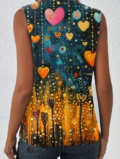 Online Women's Camisole Tank Top Ombre Heart Casual Sleeveless Sleeveless U Neck Regular Tops Daily Buttons Print Summer Women Tank Tops & Camis