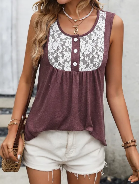 Women's Camisole Tank Top Graphic Fashion Modern Casual Sleeveless Square Neck Regular Tops Daily Going out Weekend Lace Wine Gray Summer Women Tank Tops & Camis