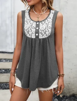 Women's Camisole Tank Top Graphic Fashion Modern Casual Sleeveless Square Neck Regular Tops Daily Going out Weekend Lace Wine Gray Summer Women Tank Tops & Camis