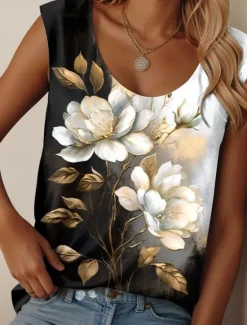 New Women's Camisole Tank Top Floral Graphic Daily Casual Sleeveless Crew Neck Regular Tops Daily Print Summer Women Tank Tops & Camis