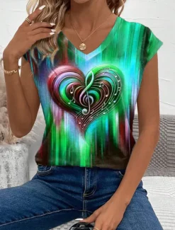 Best Women's Camisole Tank Top Vest Ombre Heart Stylish Sleeveless V Neck Regular Tops Daily Print Purple Green Rainbow Summer Women T-Shirts|Tank Tops & Camis