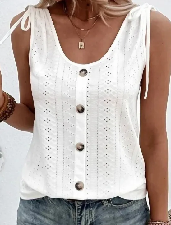 Discount Women's Camisole Tank Top Eyelet top Dressy Tops Plain Basic Sleeveless Sleeveless U Neck Regular Tops Daily Weekend Buttons Light Blue claret Black White Pink Women Tank Tops & Camis
