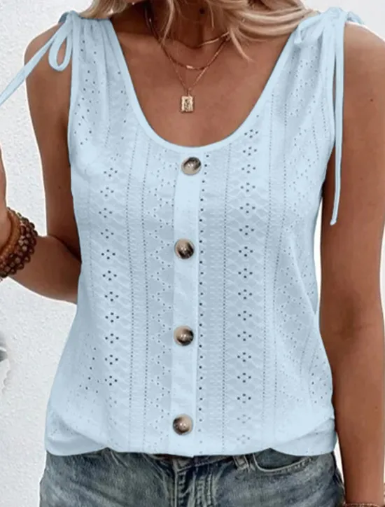 Discount Women's Camisole Tank Top Eyelet top Dressy Tops Plain Basic Sleeveless Sleeveless U Neck Regular Tops Daily Weekend Buttons Light Blue claret Black White Pink Women Tank Tops & Camis