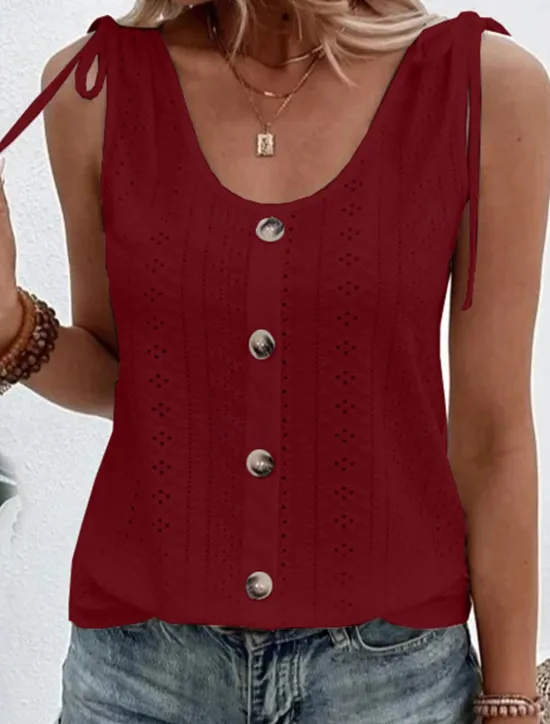 Discount Women's Camisole Tank Top Eyelet top Dressy Tops Plain Basic Sleeveless Sleeveless U Neck Regular Tops Daily Weekend Buttons Light Blue claret Black White Pink Women Tank Tops & Camis