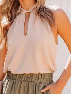 Outlet Women's Camisole Tank Top Solid Color Stylish Casual Sleeveless Halter Neck Regular Tops Daily White Pink Fuchsia Summer Women Tank Tops & Camis|Blouses & Shirts