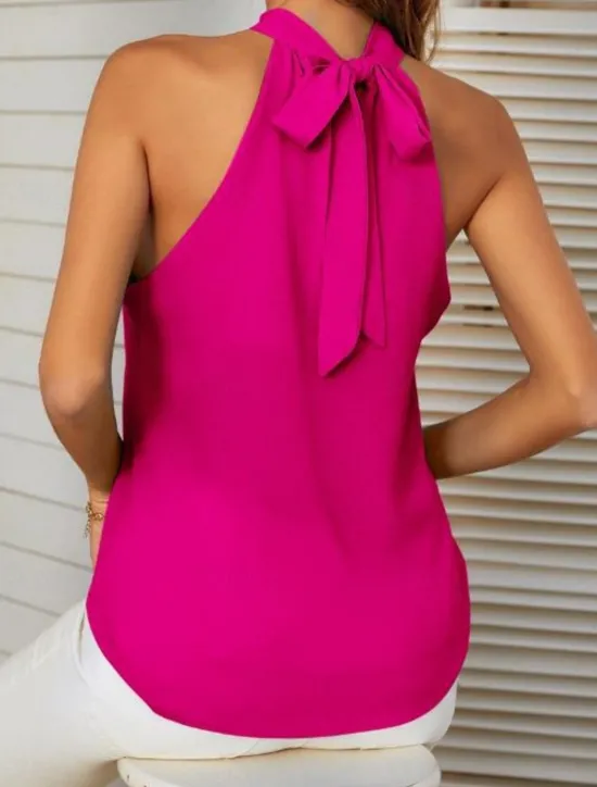 Outlet Women's Camisole Tank Top Solid Color Stylish Casual Sleeveless Halter Neck Regular Tops Daily White Pink Fuchsia Summer Women Tank Tops & Camis|Blouses & Shirts