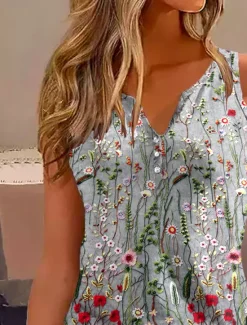 Hot Women's Camisole Tank Top Floral Casual Sleeveless Notched Neck Regular Tops Daily Buttons Print Summer Women Tank Tops & Camis