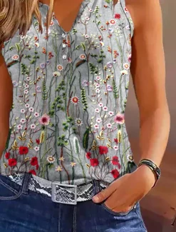 Hot Women's Camisole Tank Top Floral Casual Sleeveless Notched Neck Regular Tops Daily Buttons Print Summer Women Tank Tops & Camis