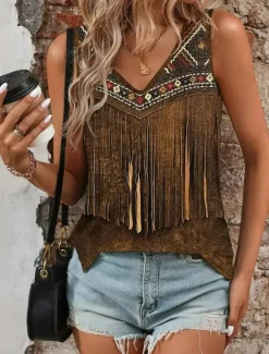 Best Women's Camisole Tank Top Boho Tank Top Western Tank Top Graphic Bohemia Vintage Ethnic Sleeveless V Neck Regular Tops Daily Holiday Print Summer Women Blouses & Shirts|Boho Tops