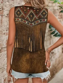Best Women's Camisole Tank Top Boho Tank Top Western Tank Top Graphic Bohemia Vintage Ethnic Sleeveless V Neck Regular Tops Daily Holiday Print Summer Women Blouses & Shirts|Boho Tops