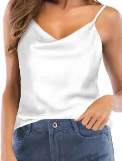 Clearance Women's Camisole Tank Top Solid Color Casual Sleeveless V Neck Regular Tops Daily Buttons Pocket Black Wine Green Summer Spring Women Tank Tops & Camis