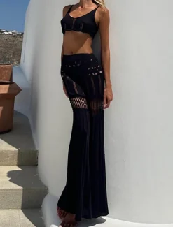 Outlet Women's Camisole Tank Top Black White Solid Color Cut Out Beach Swimming Vacation Sexy Boho Strap Regular Fit S Women Tank Tops & Camis