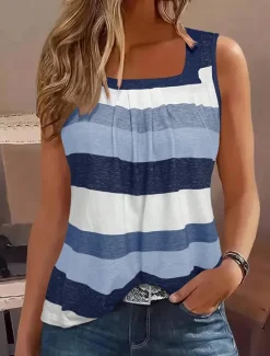 Clearance Women's Camisole Tank Top Striped Stylish Casual Sleeveless Square Neck Regular Tops Daily Print Blue Purple Green Summer Women Tank Tops & Camis