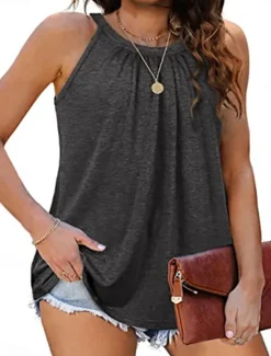 Women's Camisole Tank Top Solid Color Daily Casual Sleeveless Halter Neck Regular Tops Daily White Pink Green Gray Summer Spring Women Tank Tops & Camis
