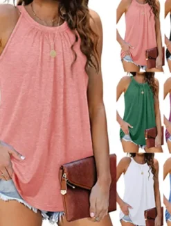 Women's Camisole Tank Top Solid Color Daily Casual Sleeveless Halter Neck Regular Tops Daily White Pink Green Gray Summer Spring Women Tank Tops & Camis
