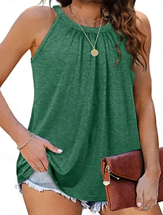 Women's Camisole Tank Top Solid Color Daily Casual Sleeveless Halter Neck Regular Tops Daily White Pink Green Gray Summer Spring Women Tank Tops & Camis