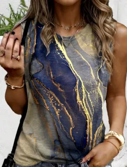 Online Women's Camisole Tank Top Color Gradient Marble Stylish Casual Sleeveless Crew Neck Regular Tops Daily Print Summer Women Tank Tops & Camis