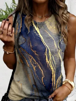 Online Women's Camisole Tank Top Color Gradient Marble Stylish Casual Sleeveless Crew Neck Regular Tops Daily Print Summer Women Tank Tops & Camis
