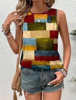 Outlet Women's Camisole Tank Top Geometric Stylish Casual Sleeveless Crew Neck Regular Tops Daily Print Summer Women Tank Tops & Camis