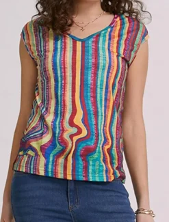 Outlet Women's Camisole Tank Top Basic Neon & Bright Striped Print Sleeveless Regular Tops V Neck Casual Yellow Pink Women Tank Tops & Camis