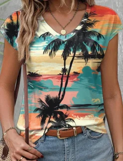 Women's Camisole Tank Top Ombre Hawaiian Sleeveless V Neck Regular Tops Vacation Print Summer Women Tank Tops & Camis|T-Shirts