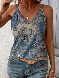 Best Women's Camisole Tank Top Floral Paisley Stylish Casual Sleeveless Strap Regular Tops Daily Print Summer Women Tank Tops & Camis